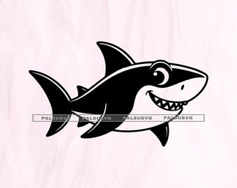 Cute Shark Silhouette Vector - SVG, EPS, Dxf, PNG instant download for Ocean Crafting