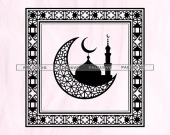 Islamic Art SVG, Mosque, Crescent Moon, Ramadan Mubarak (Digital Download)