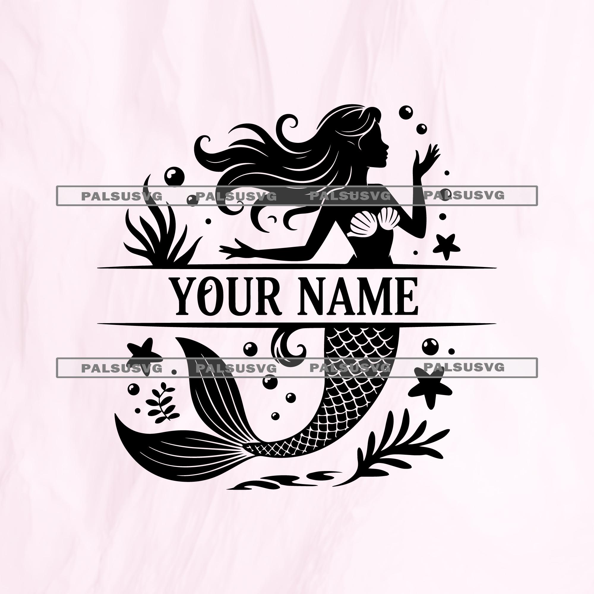 Mermaid Split Monogram SVG – Custom Name Frame Cut File (digital ...