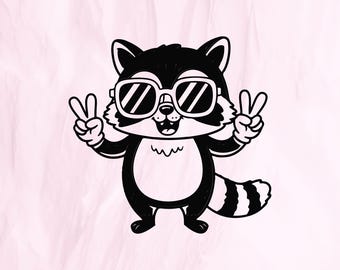 Lustiger Waschbär SVG, Sonnenbrille, Peace-Zeichen Clipart (digitaler Download)
