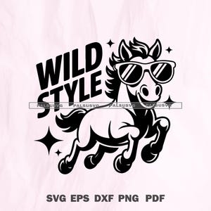 Caballo estilo salvaje SVG / Clipart de animales geniales / Archivo de corte Cricut / Silueta Cricut / PNG DXF Eps / Descarga instantánea