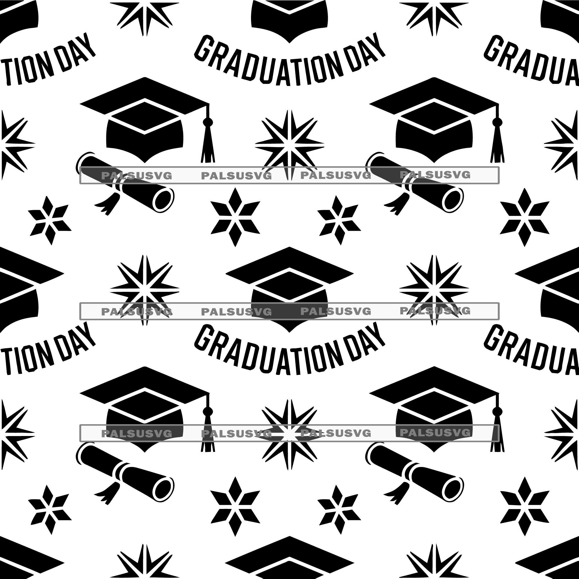 Graduation Pattern SVG, Seamless Cap and Diploma Background, Class of Digital Paper, Printable Scrapbook Paper, Cricut - Instant Download