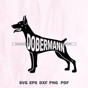 Dobermann-pinscher hond SVG | Felle honden gesneden bestand | Ontwerp hondenliefhebber | Cricut silhouet png dxf eps | Direct downloaden