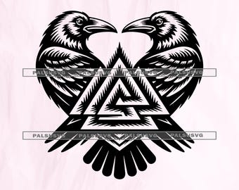 Odin's Ravens Valknut SVG, Norse Mythology, Viking Clipart (Digital Download)