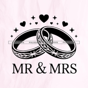 Mr & Mrs SVG, Wedding Rings Cut File for Cricut, Anniversary Gift PNG, Bride and Groom, Marriage, Engagement, Just Married, Clipart