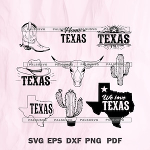 Paquete SVG Orgullo de Texas: Longhorn, sombrero de vaquero, cactus / Archivos de corte para Cricut y Silhouette, descarga instantánea