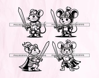 Paquete SVG de Caballero Ratón – Archivo de corte de fantasía de ratón (Descarga digital)