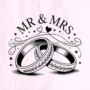 Mr & Mrs SVG, Wedding Rings Cut File for Cricut, Anniversary Gift PNG, Bride and Groom, Marriage, Engagement, Just Married, Clipart