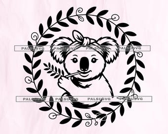 Cute Koala Bear SVG, Wreath, Nursery Art (Digital Download)