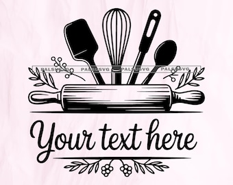 File di taglio SVG per utensili da cucina con monogramma / utensili da forno (download immediato)