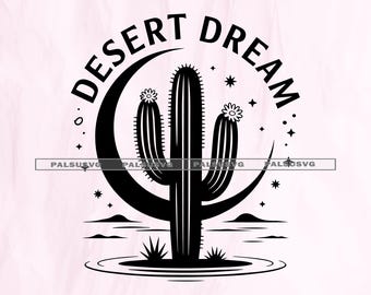 Celestial Saguaro Cactus SVG, Desert Moon Cut File (Digital Download)