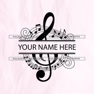 Violinschlüssel Musik Monogramm SVG, Benutzerdefinierter Name Rahmen (Digitaler Download)