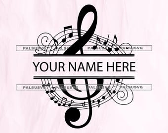 Treble Clef Music Monogram SVG, Custom Name Frame (Digital Download)