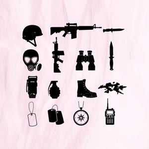 Soldier icons, Military symbols, Army silhouette, Combat svg, War gear svg, Army equipment, Soldier svg, Military clipart, instant download