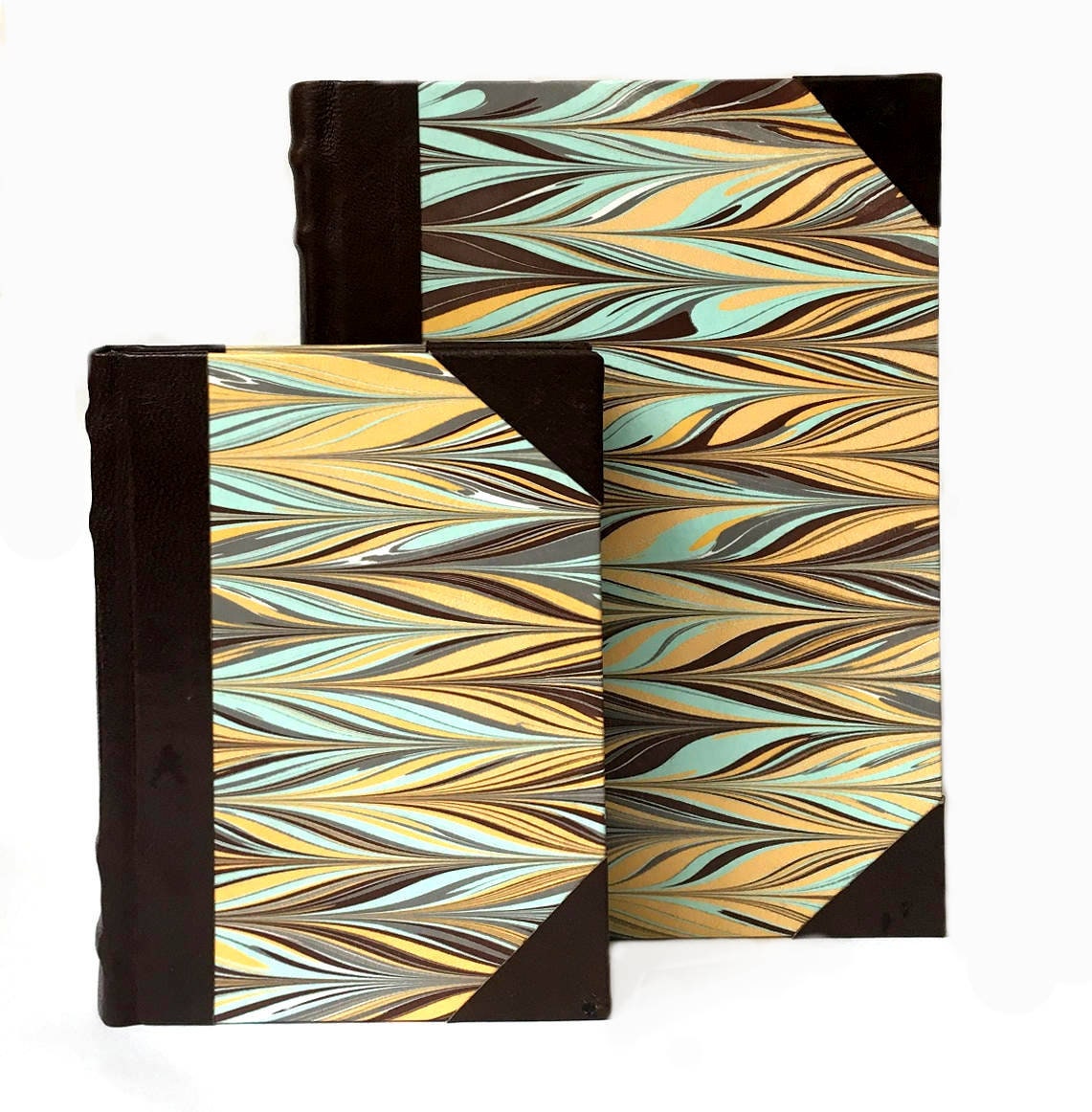 Blank Journal with Marbled Covers and Leather Spine & Corners Etsy