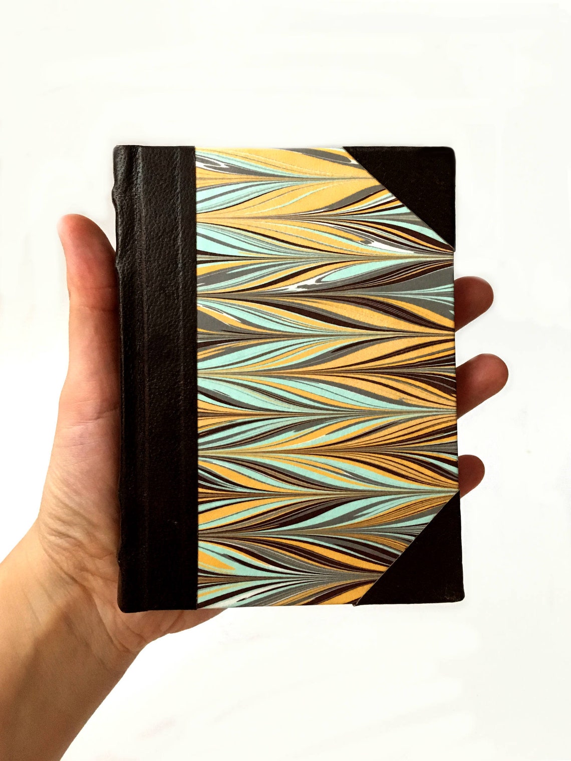 Blank Journal with Marbled Covers and Leather Spine & Corners Etsy