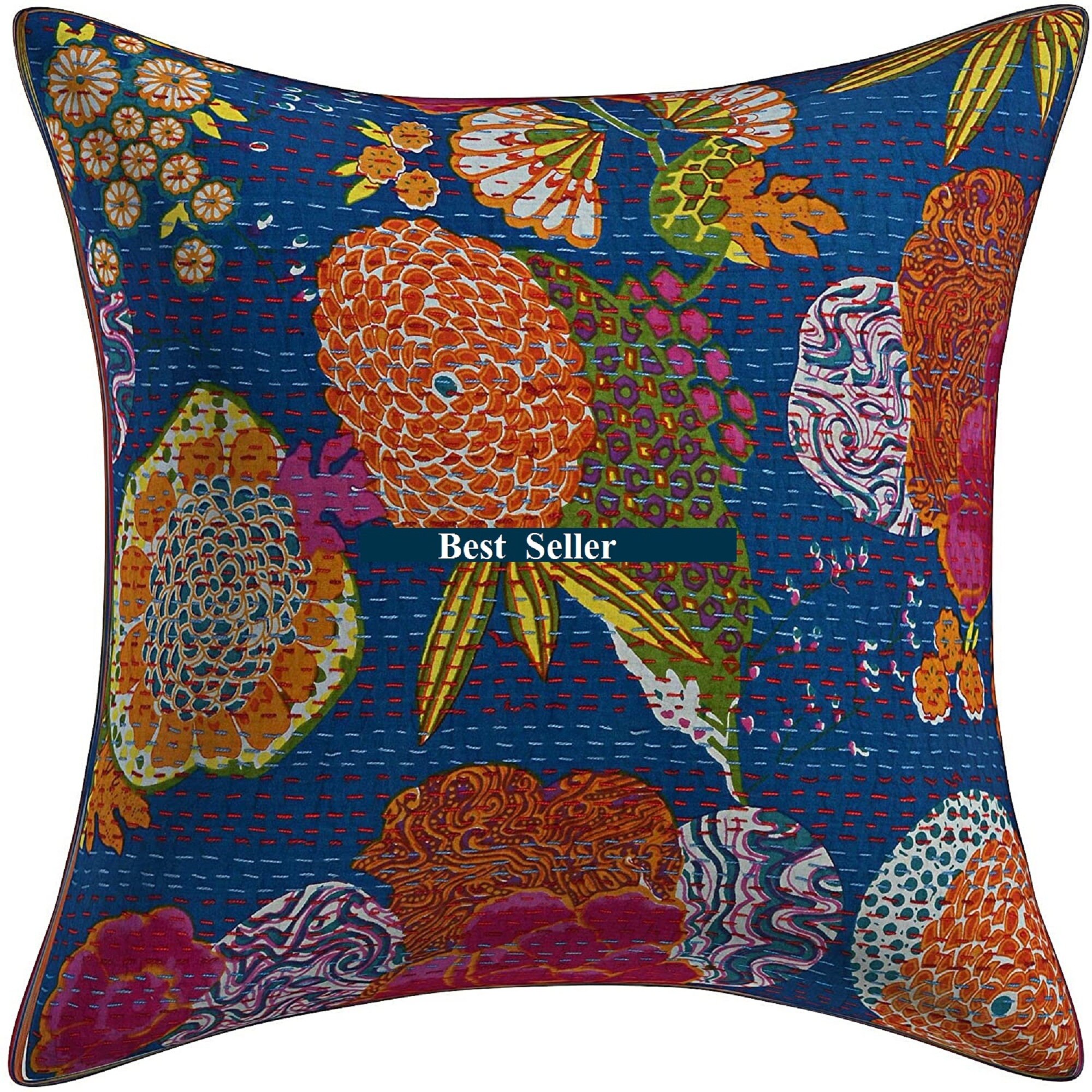 Printed Decorative Cushion Cases Kantha Cushion Cover16x16 Etsy