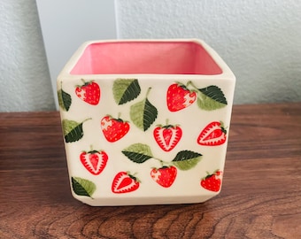 Ceramic Plant Pot, Square Planter, Strawberry Planter