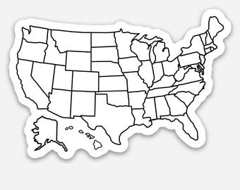 US Map Sticker, State Map, Travel Sticker