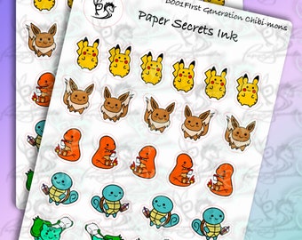 Pocket Monsters - First Generation Starter Chibi-mons Planner Stickers