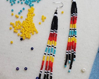 Native Fire Black dangle shoulder Duster earrings