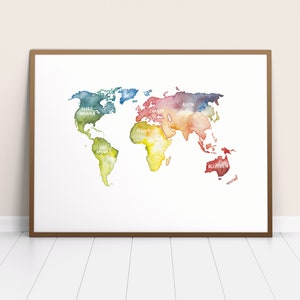 Handgemaltes Die Welt Poster - Aquarell - 100% ökologisch gedruckt - Wanddekoration