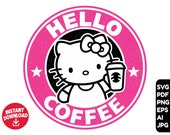 Hello Kitty SVG Starbucks coffee svg , clipart cut file cricut , layered by color