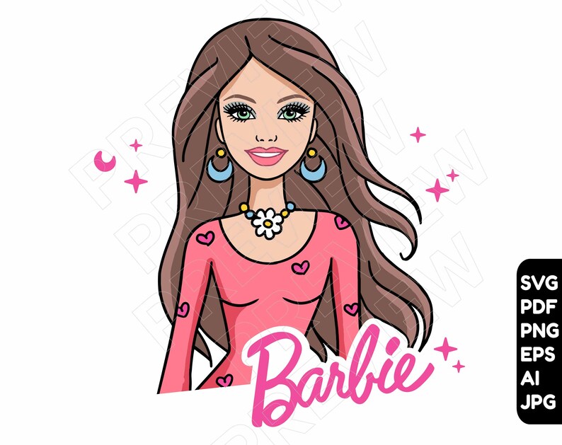 Barbie SVG Barbie Doll Brunette Hair Clipart Cut File | Etsy