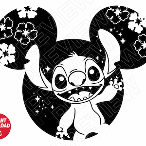 Stitch SVG ears svg png clipart , cut file silhouette image 1