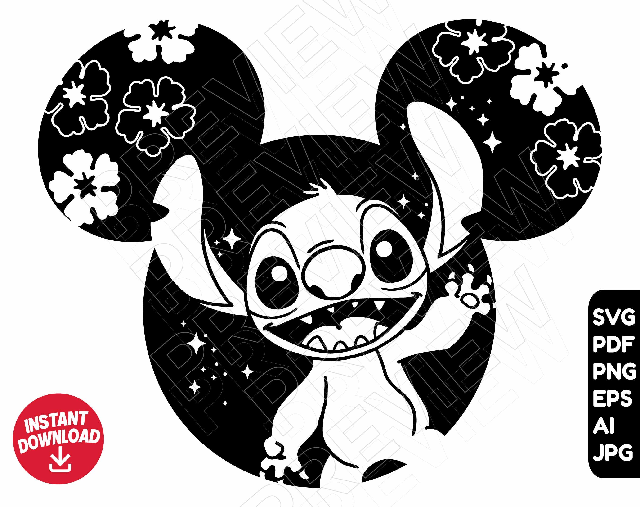 Stitch SVG Disney ears svg png clipart cut file silhouette | Etsy
