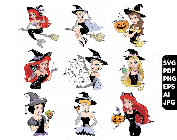 Princess Halloween SVG Disneyprincess Png Clipart BUNDLE Set 9  Etsy