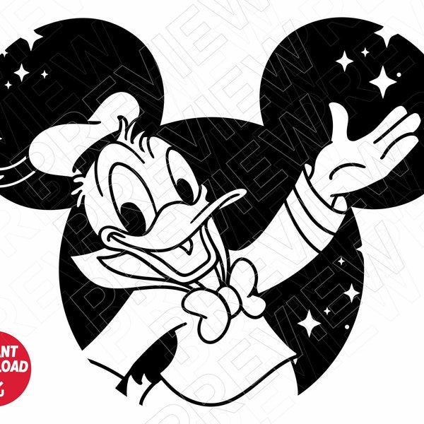 Donald SVG Disneyland orecchie, Topolino e amici, taglio file silhouette