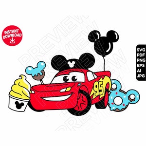 Cars SVG Disneyland Snacks Lightning Mcqueen , cut file layered by color