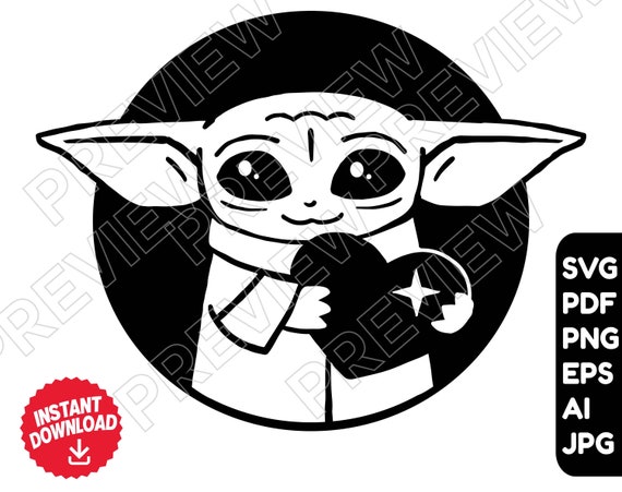 Baby Yoda Svg Png Vector Cut File Clipart Love Heart Etsy