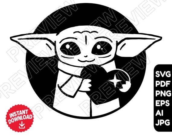 Download Baby Yoda Svg Png Vector Cut File Clipart Love Heart Etsy