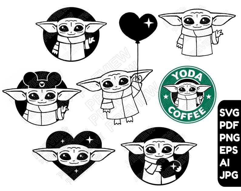 Download Baby Yoda SVG BUNDLE 7 vector cut files Baby Yoda cliparts ...