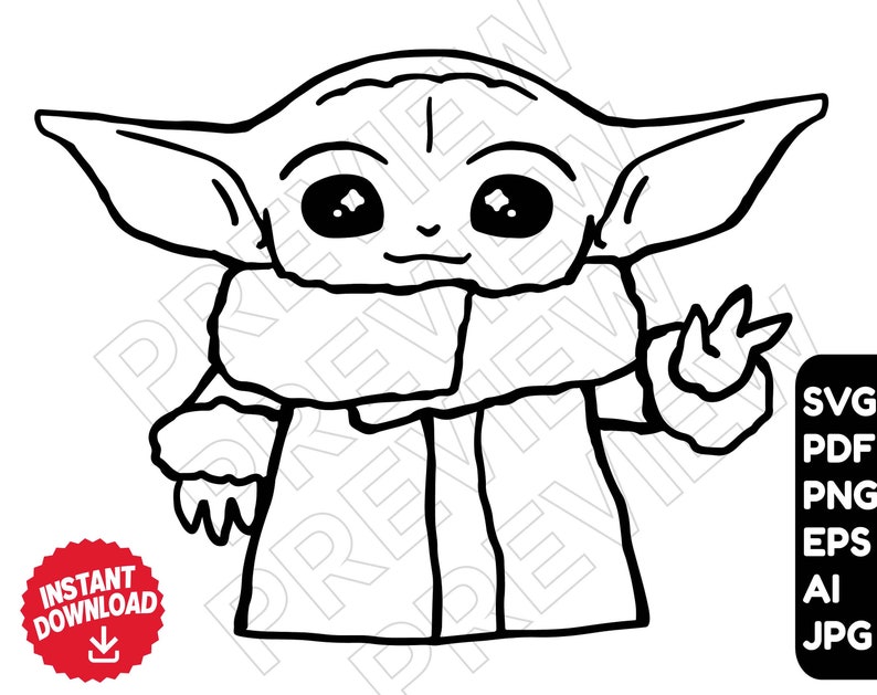 Vector Baby Yoda Clipart Black And White