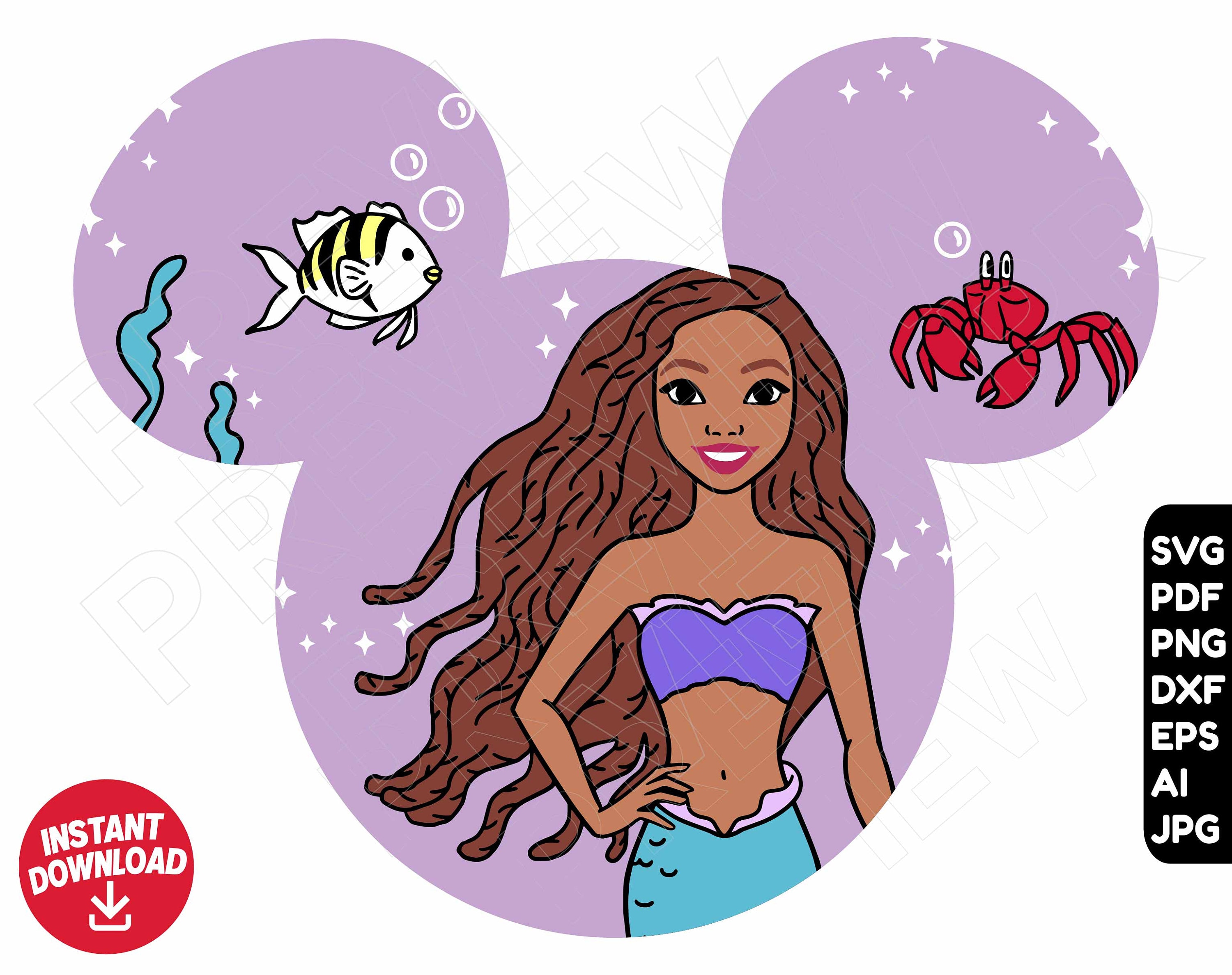 The Little Mermaid SVG African American Black Ariel Princess Etsy
