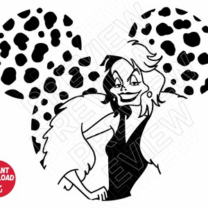 Cruella de vil Disneyland Ears SVG 101 Dalmatians png clipart , cut file outline silhouette
