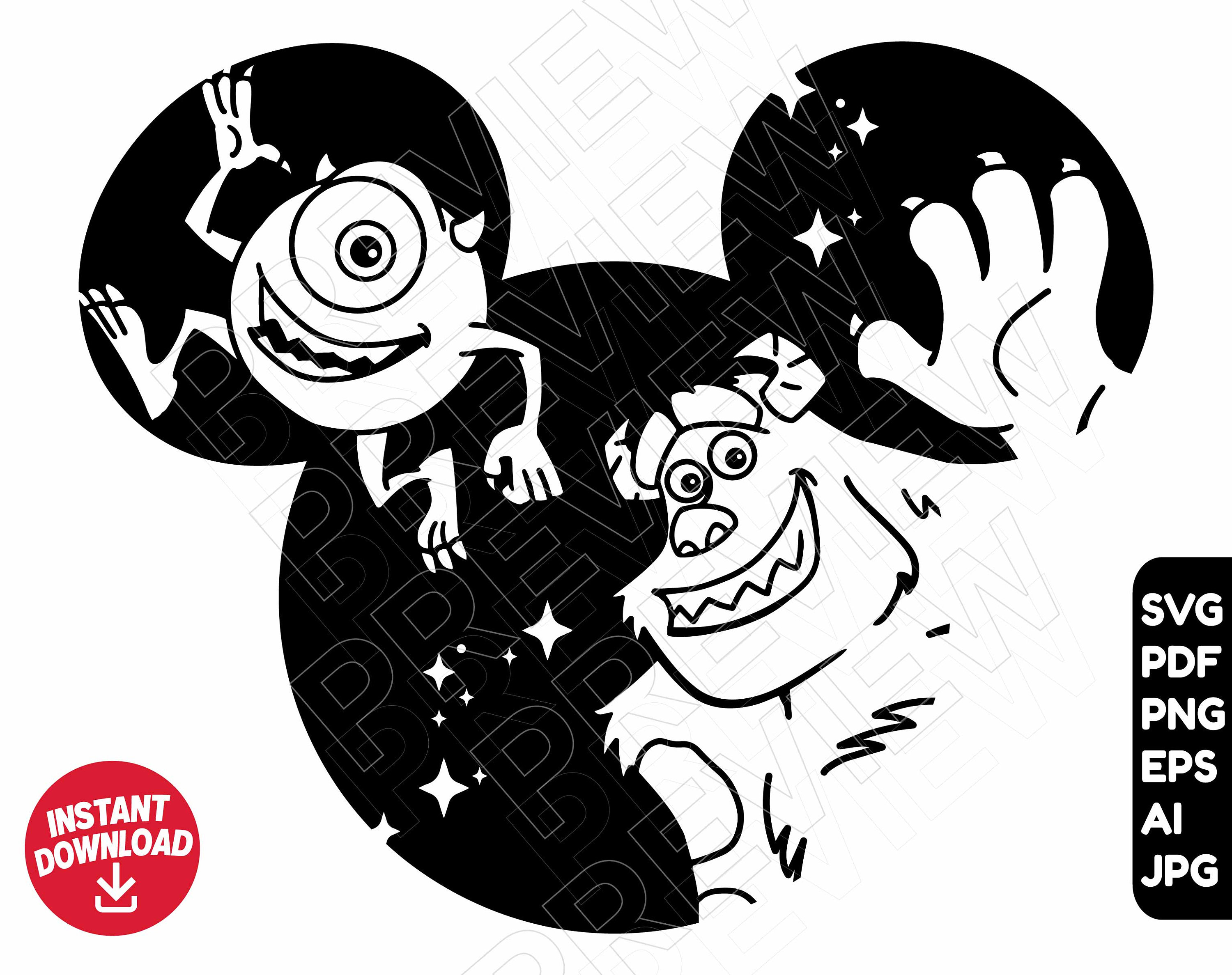 Monsters Inc. Sully & Mike Nested Silhouettes SVG PNG JPG 