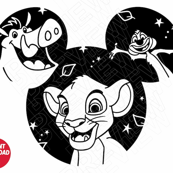 The Lion king SVG png clipart Timon Pumbaa Simba , disneyland ears svg , cut file outline silhouette