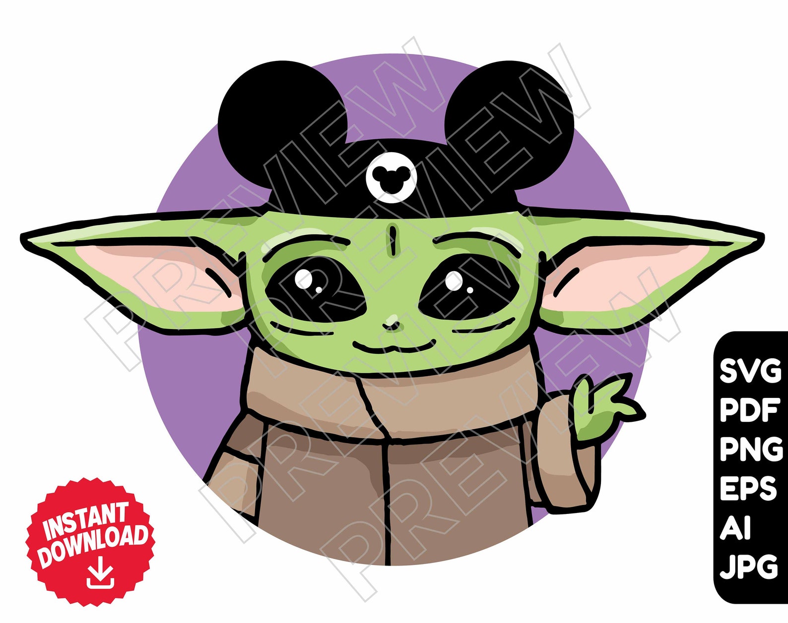 Baby Yoda Disney ears SVG clipart vector cut file Baby Yoda Etsy