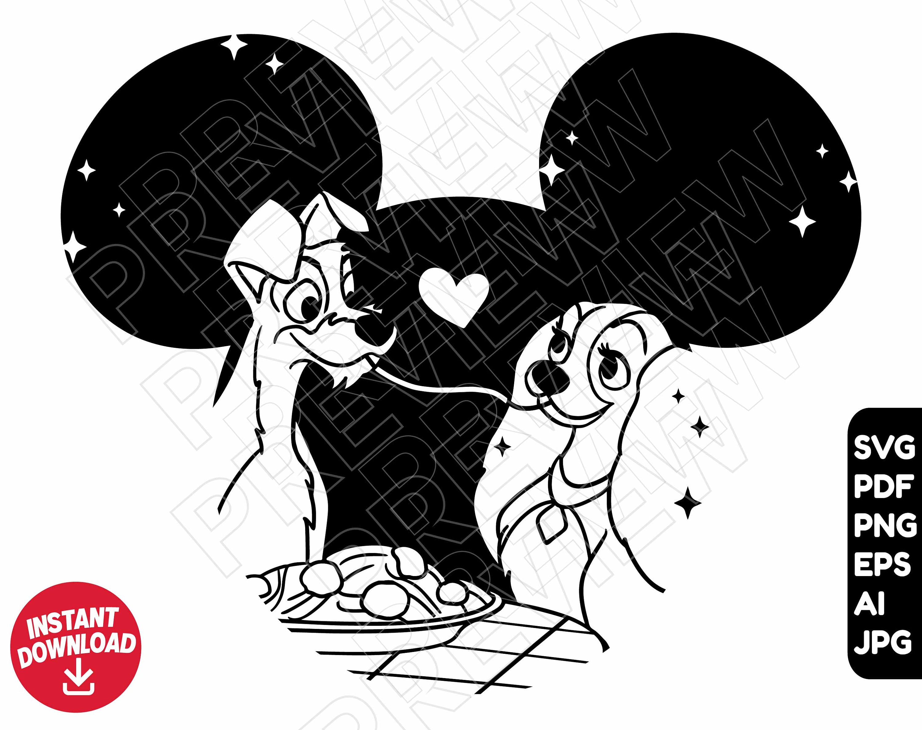 Lady and the tramp SVG disneyland ears png clipart cut file - Etsy España