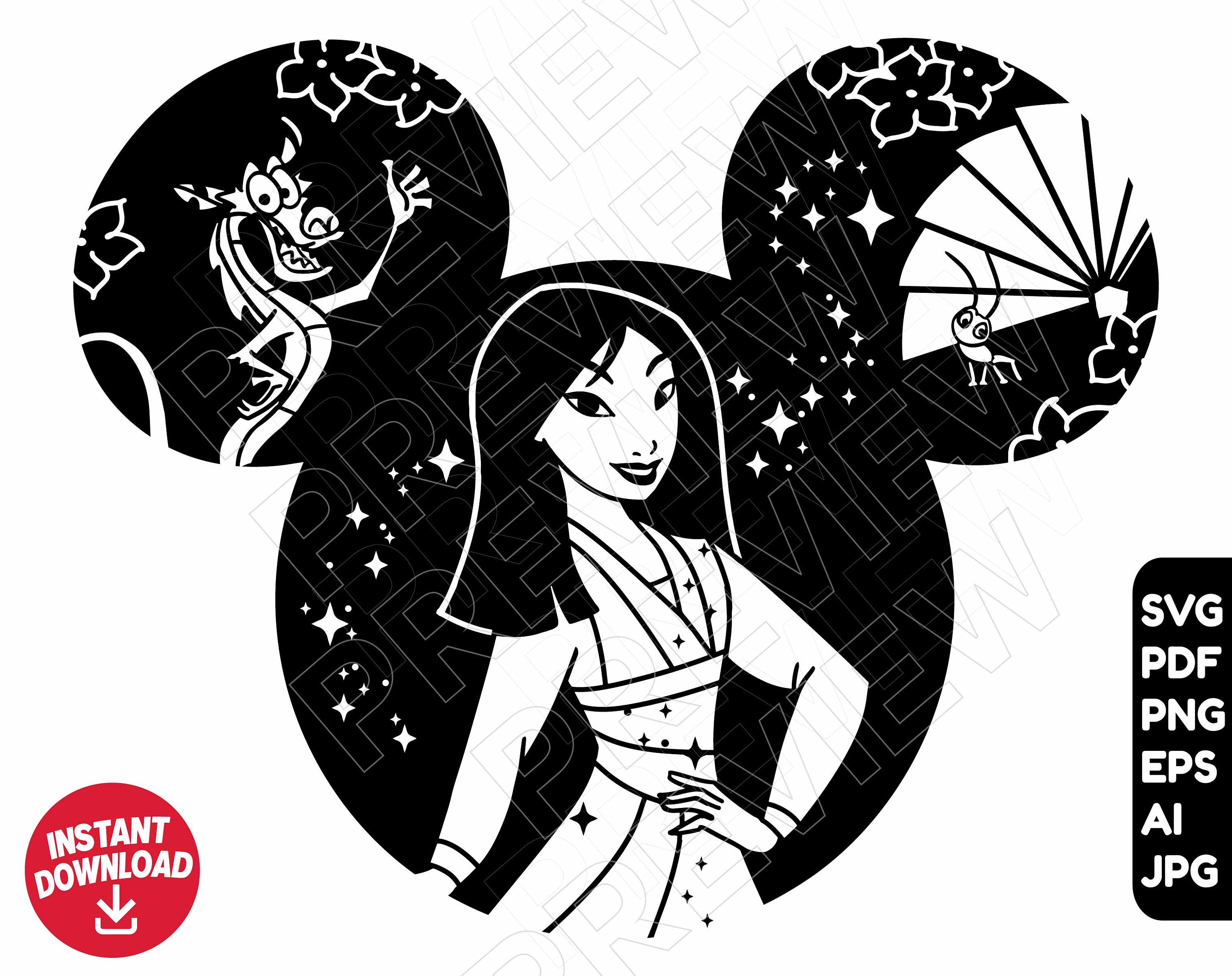Mulan SVG princess Disneyland ears clipart vector file ouline - Etsy México