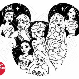 Princess SVG Disneyland Ears DXF Png , Princesses Ariel Elsa Moana ...