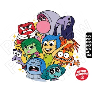 Inside Out 2 SVG dxf karakters png clipart, vreugde verdriet angst afgunst, gesneden bestand gelaagd op kleur