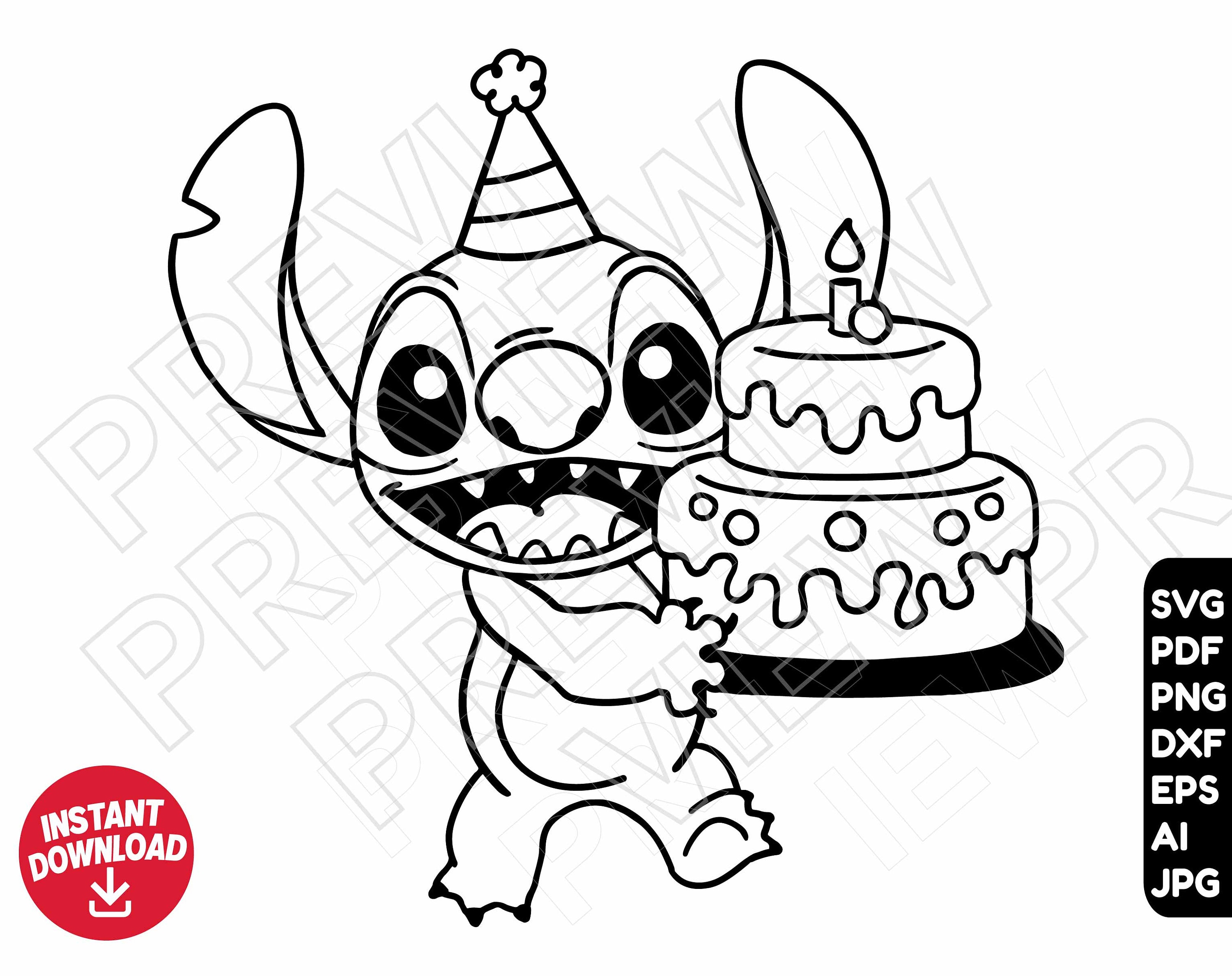 Cumpleaños Pastel Stitch DXF, SVG, PNG, eps Archivos Lilo & Stitch