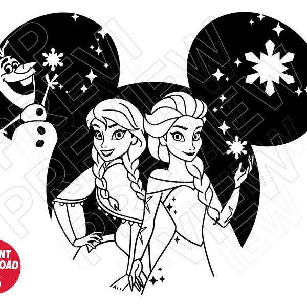 Frozen SVG ears Ana Elsa Olaf clipart png dxf , vacay mode , cut file outline silhouette