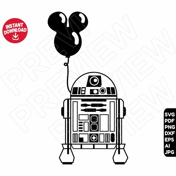 R2D2 SVG balloon dxf clipart png , cut file layered by color