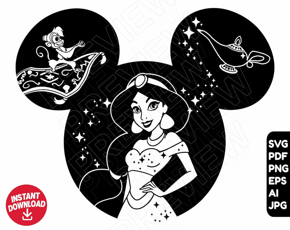 Jasmine SVG Aladdin Princess SVG Png Clipart Disneyland - Etsy Singapore